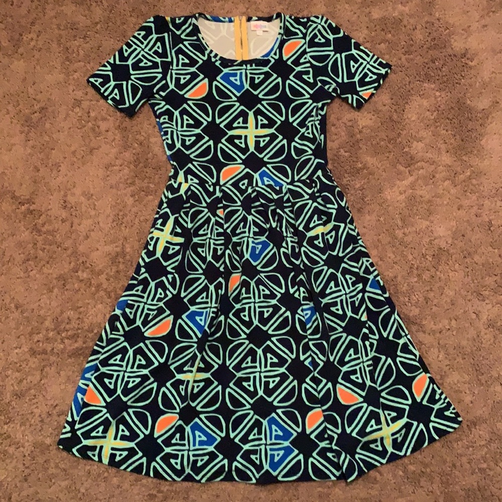 Patterned Dress with Pleated Skirt and Pockets